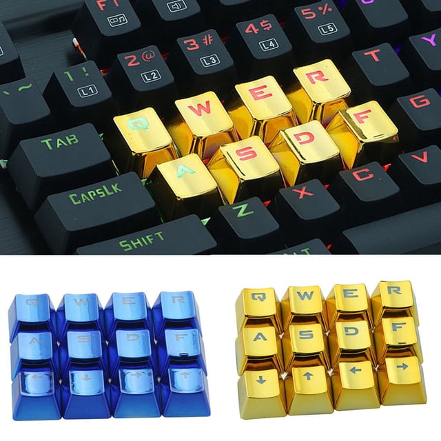 MesaSe 12Pcs/Set PET Electroplating Gaming Keyboard Key Caps Replacement Button Set