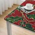 thumbnail image 5 of HAOXIT  Red Golden Holly and Berry Christmas Vinyl Flannel Backed Tablecloth - Red Metallic Gold Holly Holiday Print Wipe Clean Easy Care Kitchen, Dining Room Tablecloth 36*36, 5 of 8
