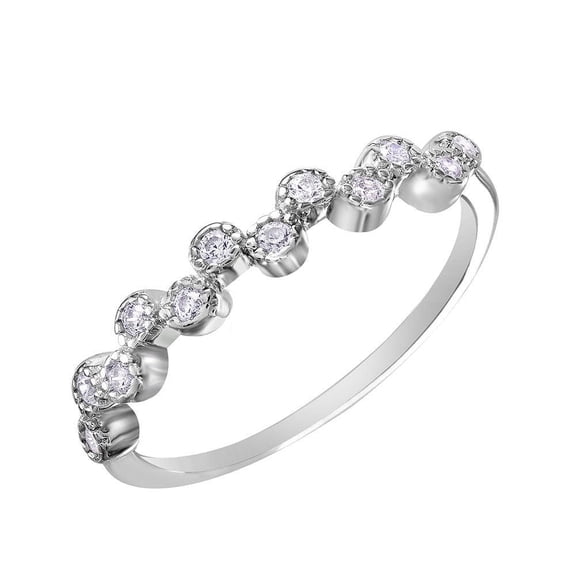 Rhodium Plated Sterling Silver 925 Alternating Bubble Design Ring White Cubic Zirconia Female Size 5