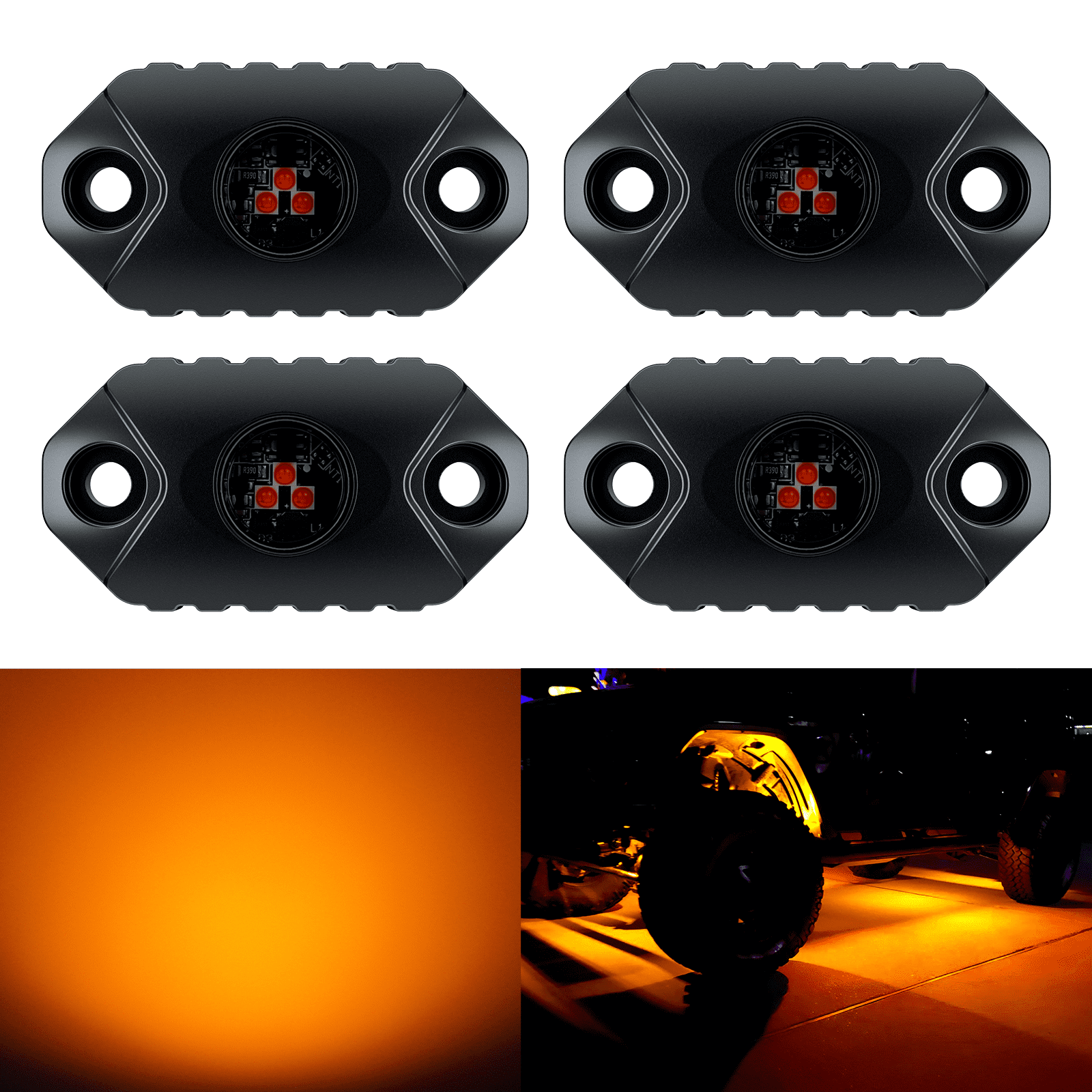 EK ENNOKING Amber LED Rock Lights 4 Pods Waterproof Underbody Glow Trail Rig Lamp LED Neon