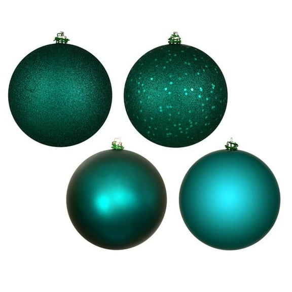 6 in. Dark Teal 4-Finish Ball Ornament Assortmentt - Bag of 4