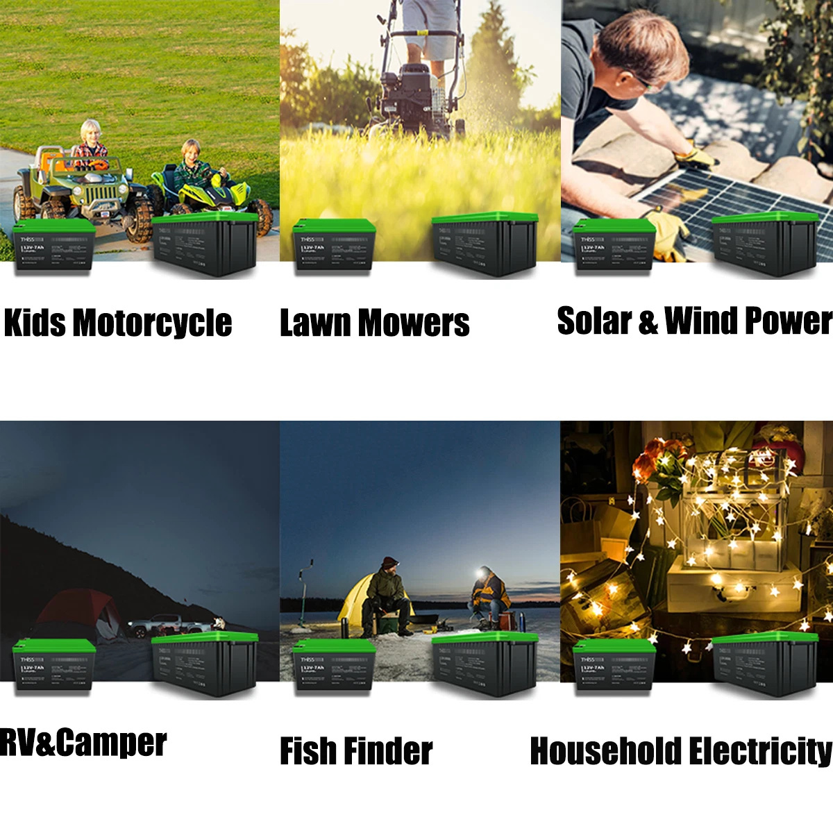 12V 7Ah LiFePO4 Battery, Built-in BMS, 4000+ Deep Cycle Rechargeable Battery, Maintenance Free Home Energy Storage And Off Grid Application Battery, Suitable For RV, Camping, Golf Cart, Toy Car