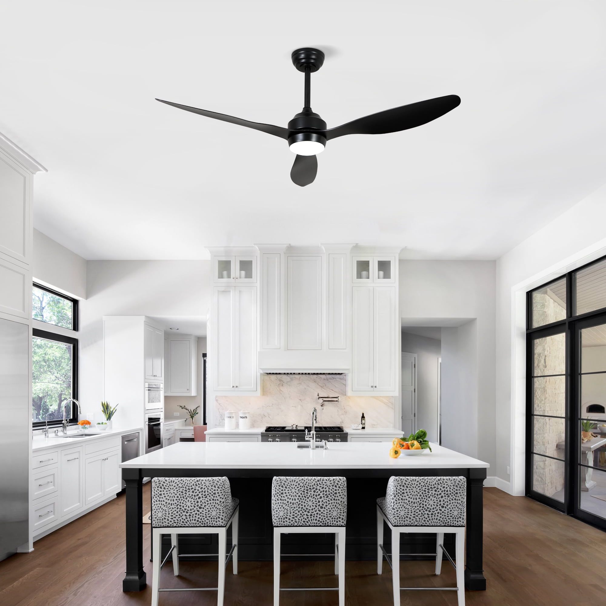 52" Ceiling Fan with Lights Quiet DC Motor 3 ABS Blade Ceiling Fans 6 Speed Levels, Reversible Ceiling Fan, for Patio Living Room, Bedroom, Office, Indoor - Black