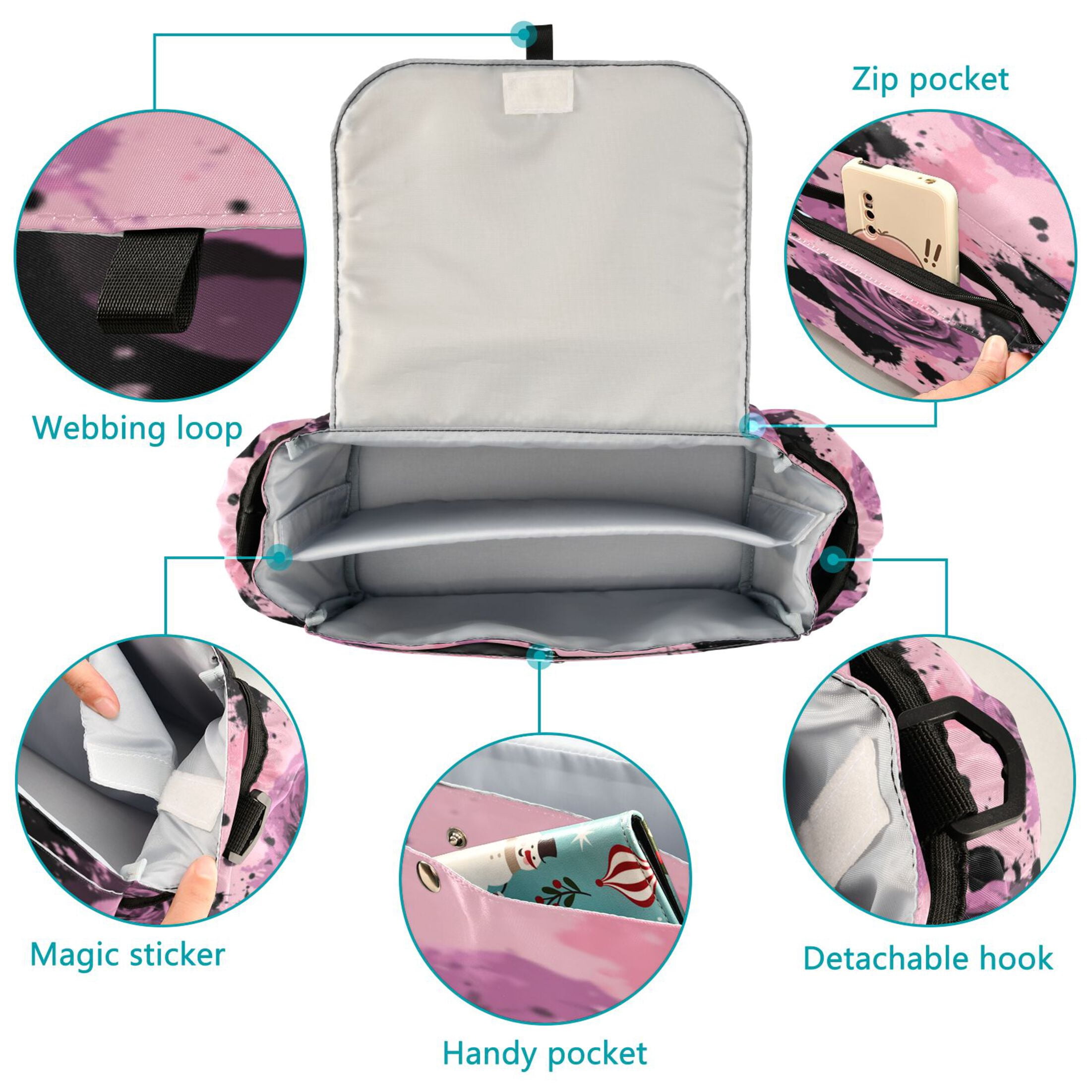 DIXRUYEE Stroller Organizer Blooming Roses Printed