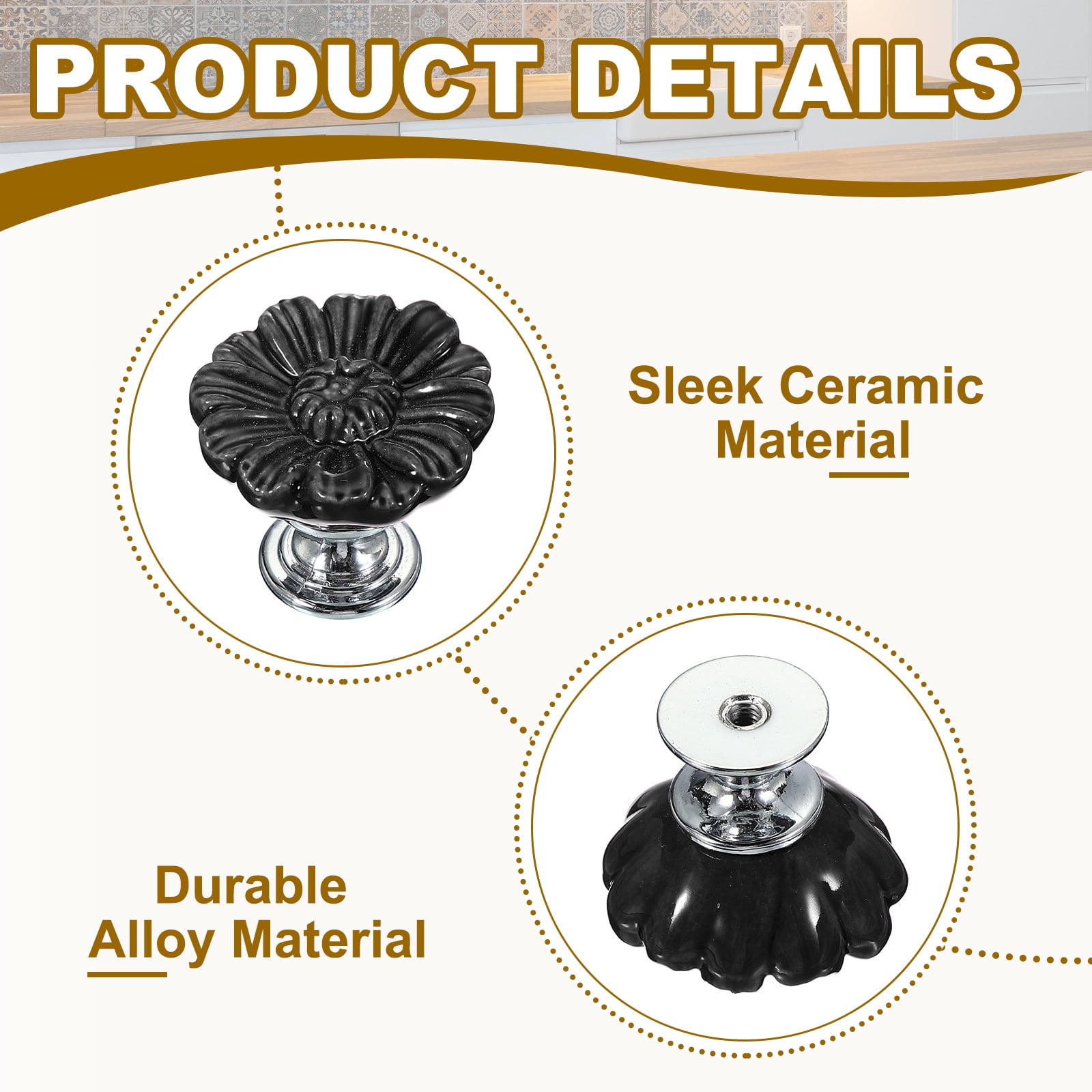 Uxcell Vintage Floral Cabinet Knobs Ceramic Round Drawer Knobs Dresser Knobs Door Hardware Pull Handles Black 2