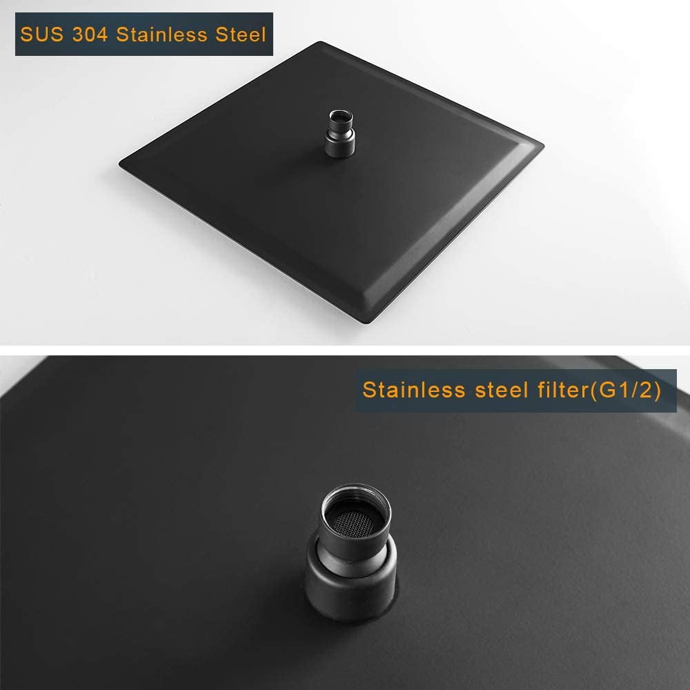 Black 12" Rain Shower Head Ultra thin Square Rainfall Sprayer Ceiling/Wall Mount