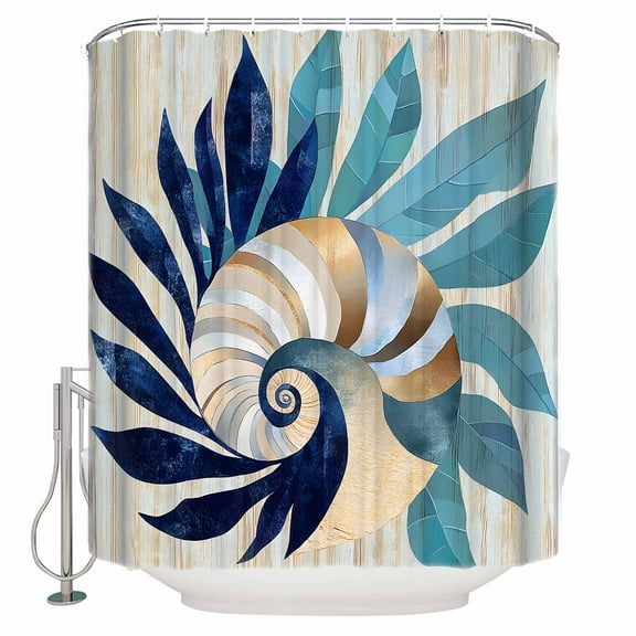 72x78 Inch Shower Curtain Navy Blue Teal Coastal Bathroom Decor Waterproof Fabric Bathtub Bath Curtains Decorative Abstract Art Nautical Ocean Conch Extra Long Shower Curtain Set with Hooks