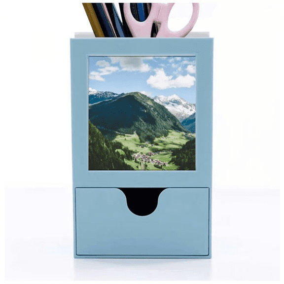 Mountain City Clouds Blue Sky Desk Supplies Organizer Pen Holder Card