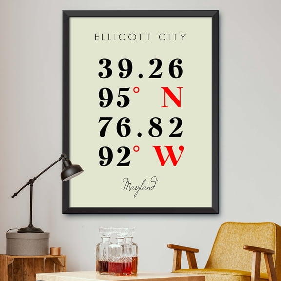 Map of Ellicott City, Maryland, Multiline Coordinates Colored (36x48)