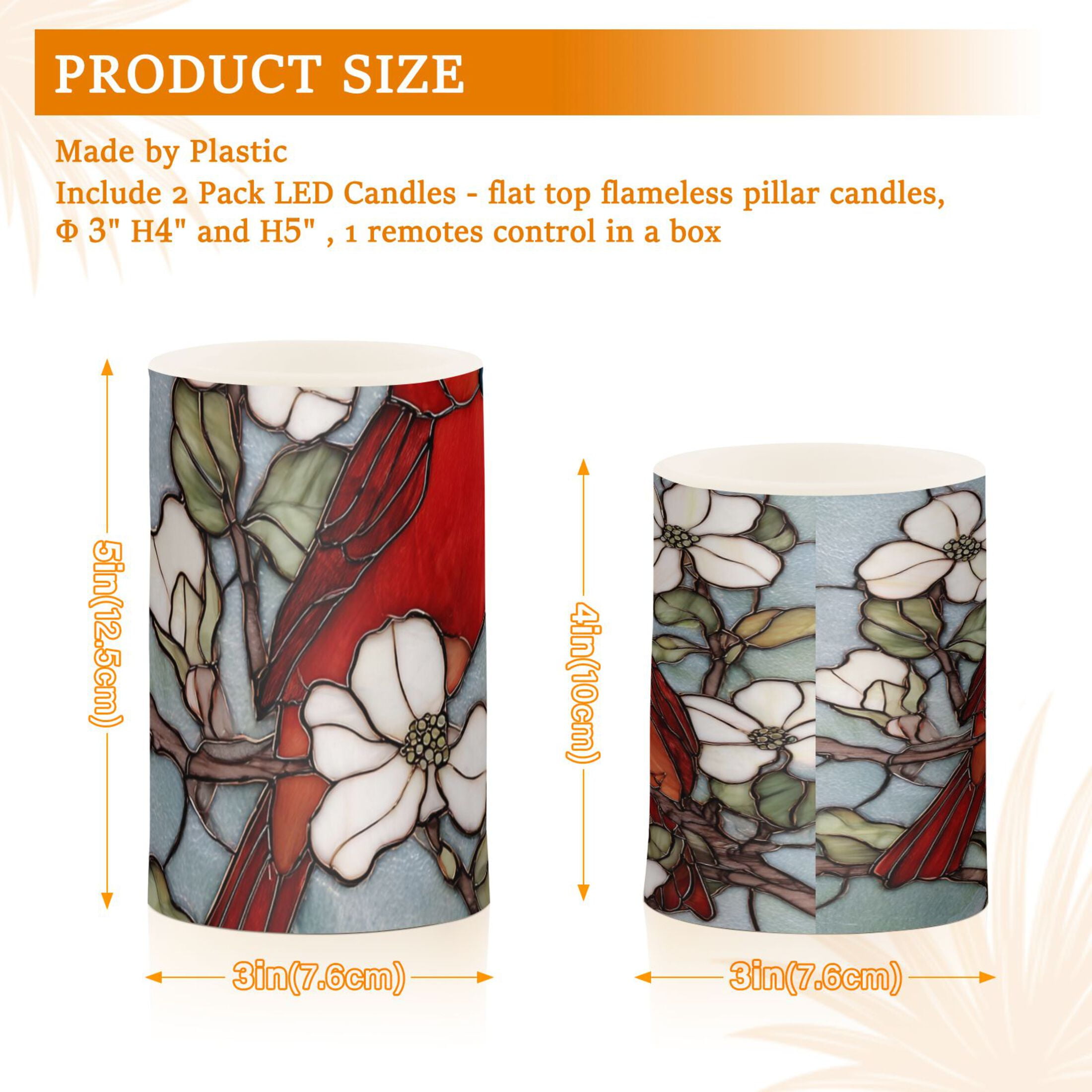 Two Cardinals Perched on A Dogwood Flower Flickering Flameless Candles Battery Operated with Remote Timer LED Pillar Candles Set of 2