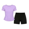thumbnail image 4 of Amidoa Girls 2 Piece Outfits Summer Clothes Ruffle Sleeve Cute T Shirt Short Sleeves Casual Shorts Kids Clothing Sets Purple Size 12, 4 of 9