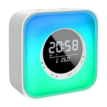 DESIGNICE 2026 New Illuminated Alarm Clock with Bluetooth Speaker with Led Bedside Lamp with 10 Color Changes,Digital Calendar Alarm Clock,Fm Radio and Led Display for Bedroom,Bedside,Office,Study