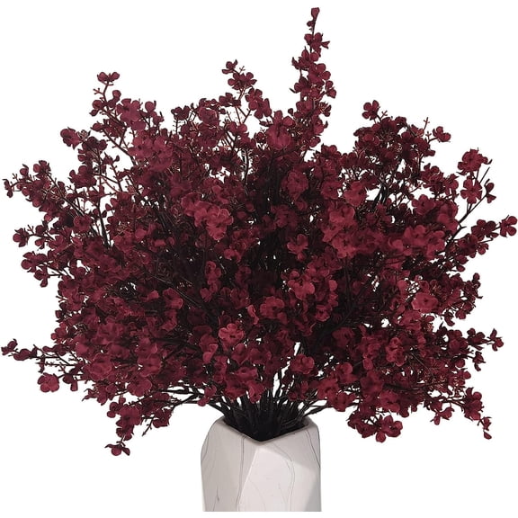 15 Pcs Babys Breath Artificial Flowers Real Touch Faux Silk Gypsophila Bouquet Fake Plastic Flower Decor for Home Wedding Bouquets Floral Arrangement Party Table Centerpieces-Burgundy