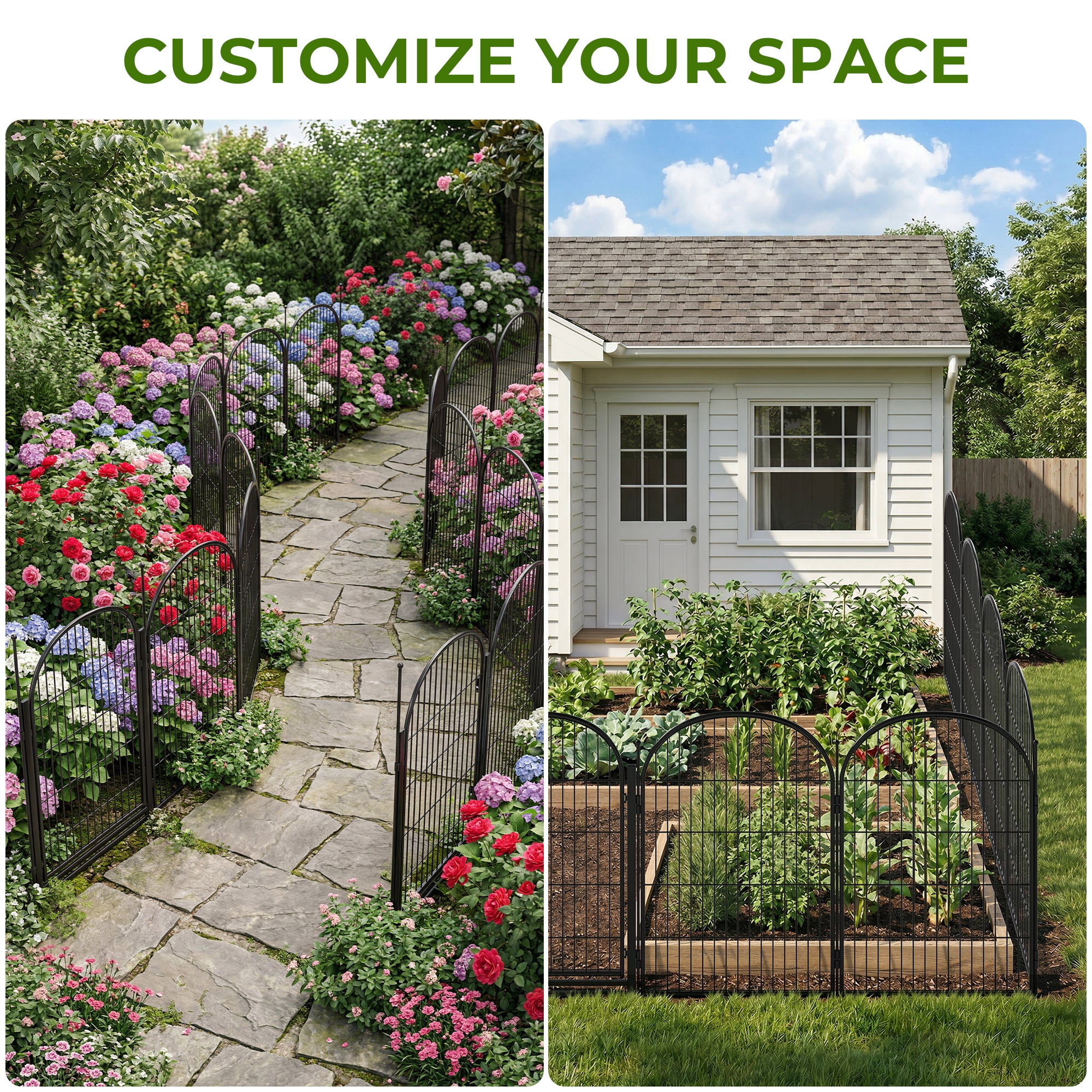 Suchown 40" Decorative Garden Fence, 16-Panel Arched Metal Landscape Border, Rust-Proof Outdoor Animal Barrier for Yard & Vegetable Garden, No Tools Required