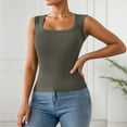 thumbnail image 2 of Fiaer Tank Tops for Women Scoop Neck Sleeveless Casual Solid Color Comfy Slim Fit Seamless Wide Strap Camisole Stretch Tops Army Green S, 2 of 5