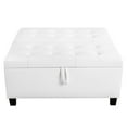 thumbnail image 3 of Charlotte 35 Inch Large Square Storage Ottoman Bench, Tufted Upholstered Lift Top Coffee Table Ottoman with Storage, Oversized Storage Ottomans, Toy Box, Air Leather Footrest for Living Room – White, 3 of 23