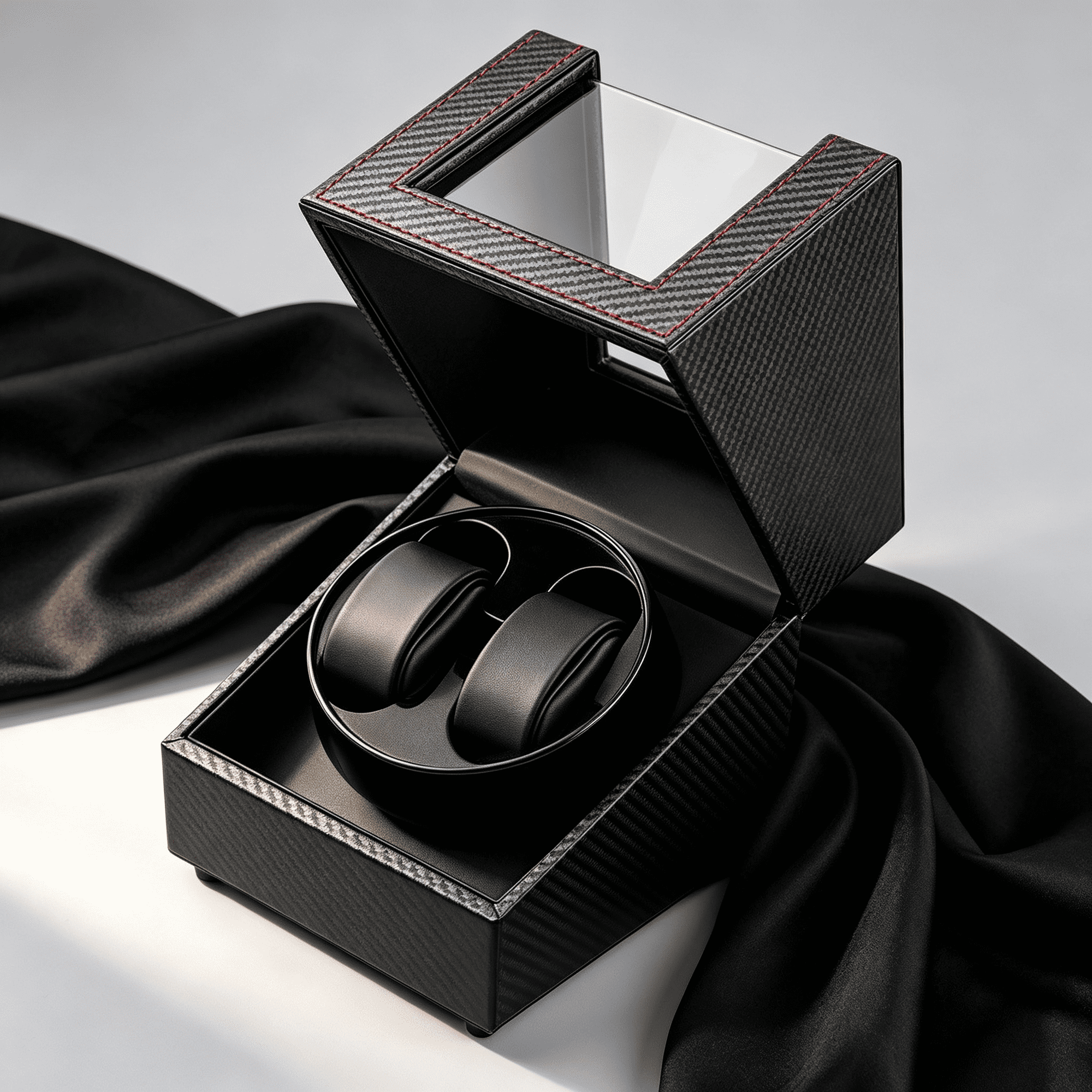 DESIGNICE Watch Winder for Automatic Watches, Double Automatic Watch Winder Box with Quiet Japan-Made Motor, 2 Slots Watch Display Storage Rotation Wrist Watch Box (Black Carbon Fiber Leather)