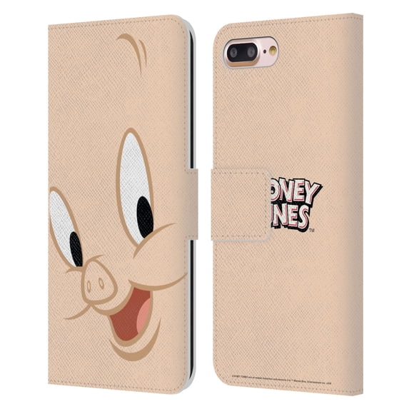 Head Case Designs Officially Licensed Looney Tunes Full Face Porky Pig Leather Book Wallet Case Cover Compatible with Apple iPhone 7 Plus / iPhone 8 Plus