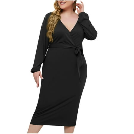 QUYUON Women s Club & Night out Dresses Clearance Casual /Summer Round Neck Long Sleeve Printed Dress Party Dresses Midi Maxi Dress Style D-10918 Black XL