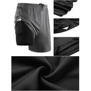 NELEUS Mens 2 in 1 Dry Fit Workout Shorts with Liner and Pockets 3 Packs,Black+Gray+Red,US Size XL