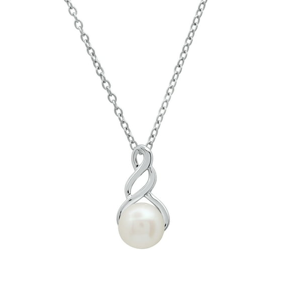 Dazzlingrock Collection Round 7mm Cultured Freshwater Pearl Pendant with 18 Inch Silver Chain for Women in 18K White Gold (Color White, Clarity Clean)