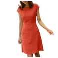 thumbnail image 3 of Jinhomg Women Summer Dresses Casual Solid Backless Zipper Vacation Dress Plus Size Comfy Cotton Linen Boat Neck Cap Sleeve Midi Dress Red L, 3 of 7