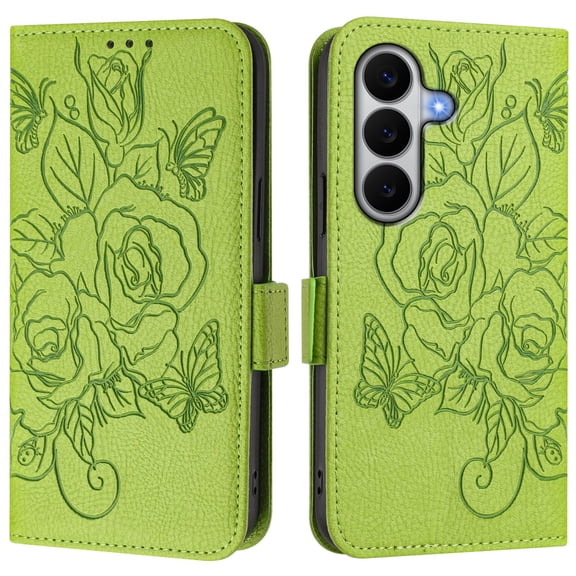 Women Floral Rose Butterfly Folio Flip Phone Case for Samsung Galaxy A27 5G, Premium Leather, RFID Protection, Card Slots, Multi-Color Options.S01