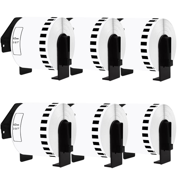 GREENCYCLE 6 Roll 62mm(2-3/7'')x 30.48m(100ft) Continuous White Paper Label Tape Compatible for Brother DK2205 DK-2205 with Cartridge use in QL-500 QL-550 QL-570 QL-700 QL-800 Printer