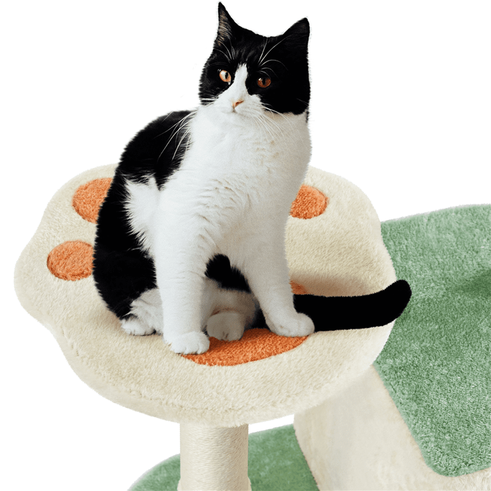Alden Design 65″ Tall Cat Tree Paw-Shaped Play Tower for Small/Medium Cats, Beige