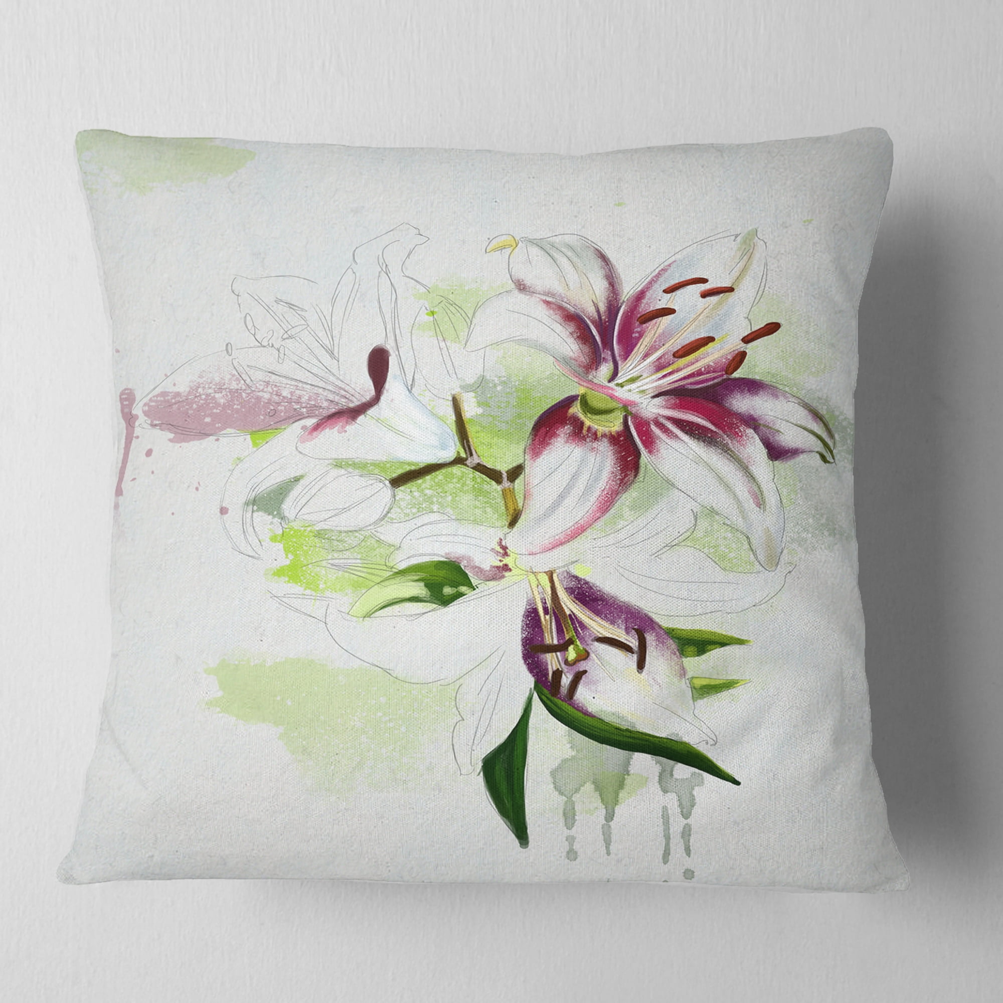 Designart Colorful Flowers with Color Splashes - Floral Throw Pillow - 18x18