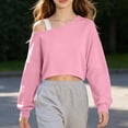 thumbnail image 5 of Girls off Shoulder Cropped Sweatshirt, Oversized Drop Shoulder Long Sleeve Pullover Tops for Loungewear Casual Daily Streetwear Boys Fleece Oversized Hoodies Sweatshirt 5-6Y, 5 of 9