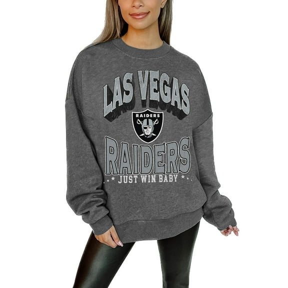 Women's Gameday Couture Charcoal Las Vegas Raiders Oversized Long Weekend Premium Fleece Drop Shoulder Pullover