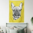 thumbnail image 4 of Bulldog Tapestry, Retro Style Demonstration of a French Breed with a Scarf Drawn by Hand, Wall Hanging for Bedroom Living Room Dorm Decor, 60W X 80L Inches, Pale Earth Yellow Grey, by Ambesonne, 4 of 5