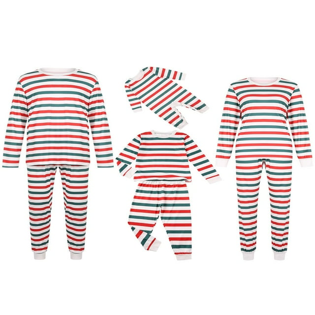 Noël Parent-Enfant Pyjama Ensemble Mode Rayé à Manches Longues Sleepwear Pull avec Pantalon Nouveau