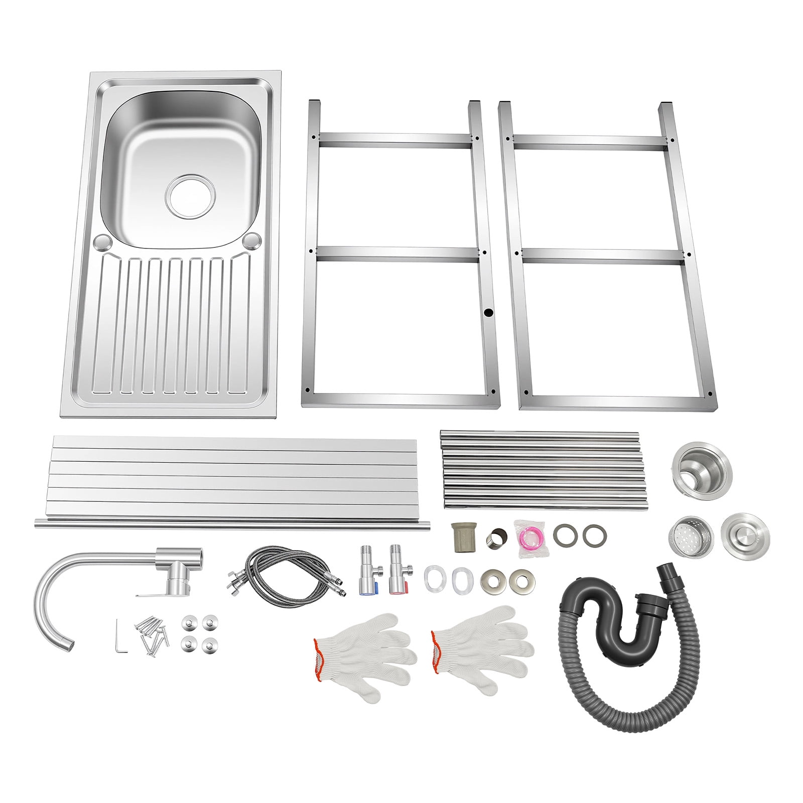 Freestanding Stainless Steel Sink,Large Capacity Utility Sink with Faucet and Storage Rack, for Backyard Garden Balcony Kitchen