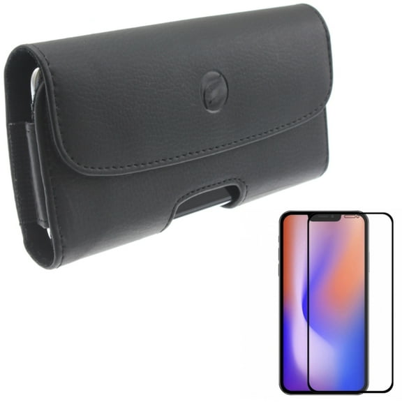 Case Belt Clip & Screen Protector for iPhone 12/Pro ONLY - Leather Holster Cover Pouch Loops + Anti-Glare Tempered Glass Matte 3D Curved Edge Combo