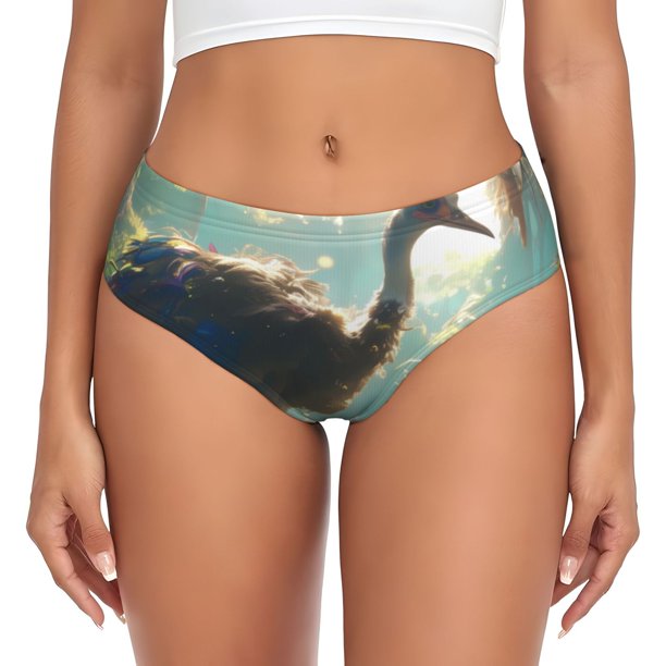 Balery Majestic Ostrich In Forest Ropa Interior de Algodón para Mujer con Dibujo – Braguitas Cómodas y Elásticas, Estilo Clásico-4X-Large