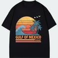 thumbnail image 3 of Black T-Shirt Gulf Of Mexico Sunset Palm Trees And Wave Graphic Forever Text Beach Vacation Summer Wear, 3 of 4