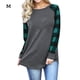 thumbnail image 1 of Camiseta de mujer Cuello redondo Manga larga Empalme Plaid Casual Top, Green Plaid, M sidaley  AP000777-07, 1 of 7