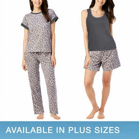 Lucky Brand Ladies' Size X-Large (16-18), 4-Piece Pajama Set, Gray Leopard