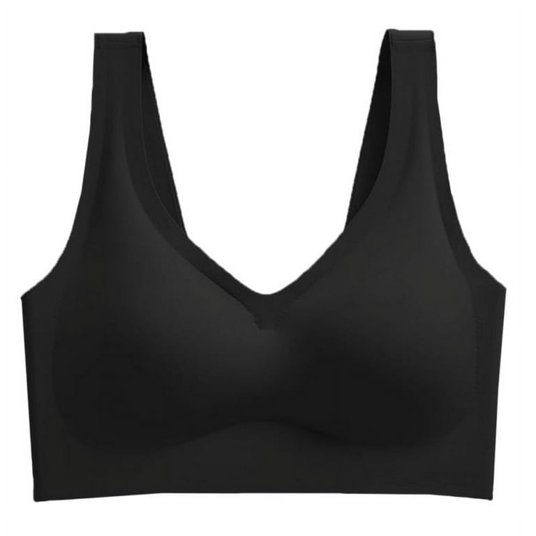 Women's Seamless Sports Bra Yoga Workout Bras New Simple Solid Colorless  Ring No Trace Large Size Thin High Elastic Ice Silk Ladies Sports Underwear, Black,M 