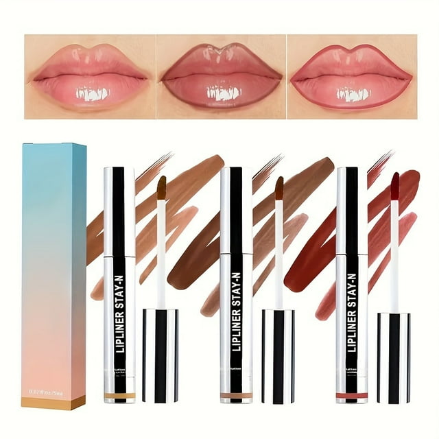 3 Colors Long-Lasting Lip Liner Stain - Peel-Off, Hyaluronic Acid Infused, Tattoo-Like Finish, Moisturizing, Waterproof, Easy to Remove - Perfect for Daily Use