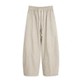thumbnail image 6 of ShomPort Womens Pants Business Casual Loose Work Cropped Trousers Drawstring Cotton Linen Pants, 6 of 7