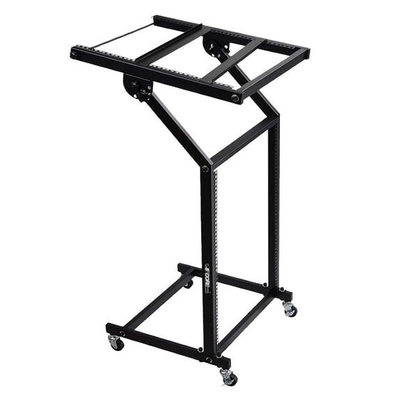12U Heavy-Duty Adjustable DJ Rack Stand with Locking Wheels – 2-Tier Studio Cart for Mixers, Amps & Equipment, 220 lb Capacity & Angle-Adjustable Top Layer