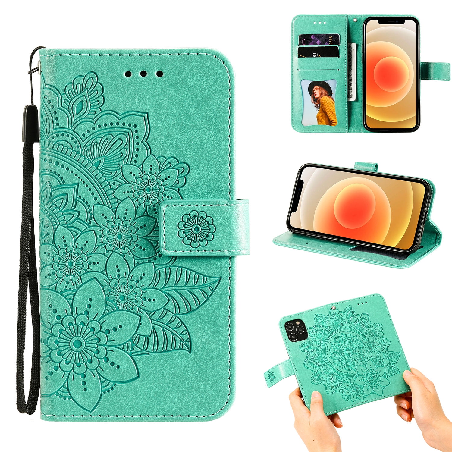 Allytech iPhone 12 Mini Case 5.4", Handmade Flip Folio Wallet Case with