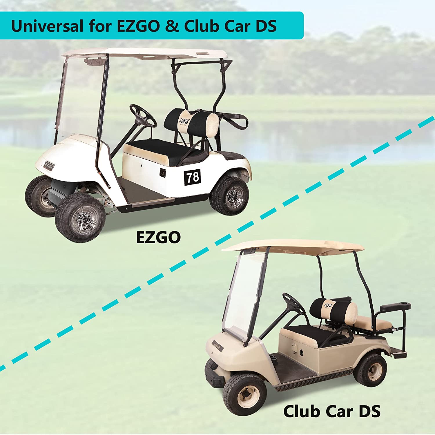 10L0L Golf Cart Seat Cover Set Fit EZGO TXT RXV Club Car DS Front or Rear  Seat Black Beige S