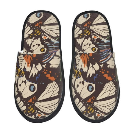 

Honeii Vector Butterflies print Slippers Memory Foam House Bedroom Slippers for Women and Men Fuzzy Plush Comfy Faux Fur Lined Slide Shoes-Medium
