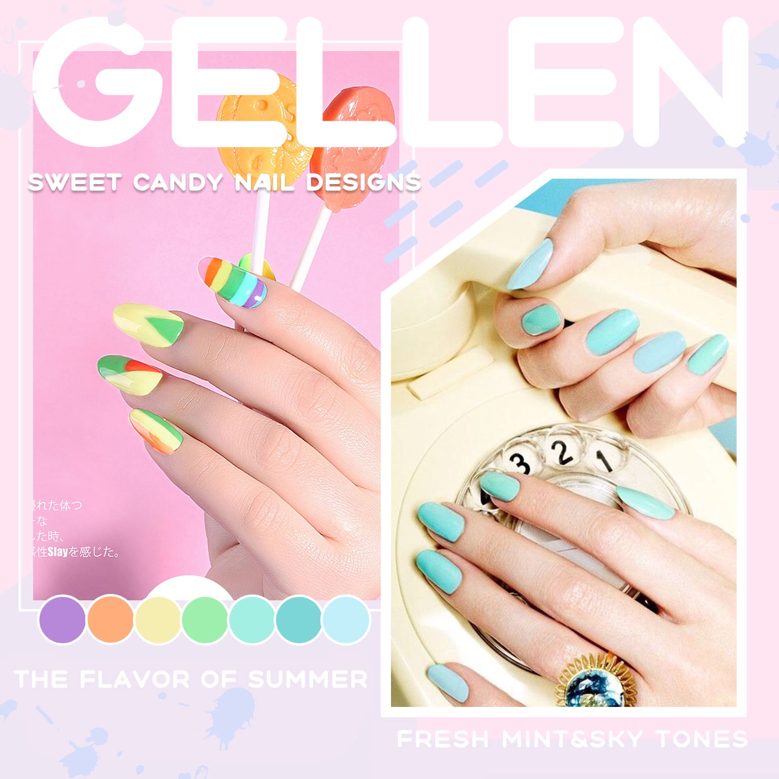 Gellen Gel Nail Polish Kit, 12 Colors Colorful Rainbow Gel Polish Starter Kit - with 72W UV/LED Nail Lamp & Nail Base Coat & Glossy & Matte Top Coat Salon Manicure Set