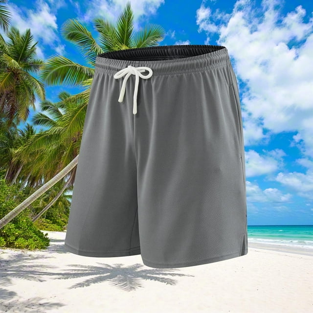 Men's Solid Color Casual Running Shorts with Pockets and Drawstring Waist - Breathable Comfort Fit Workout Pants