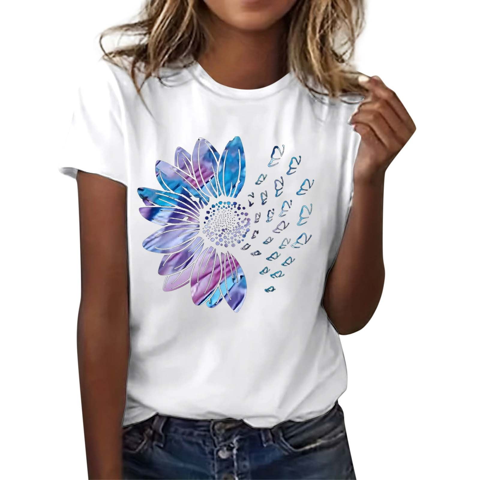 WEIYLL T-Shirts pour Femmes Imprimé Lettre Manches Courtes Col Rond Blouse Blanche Tailles P
